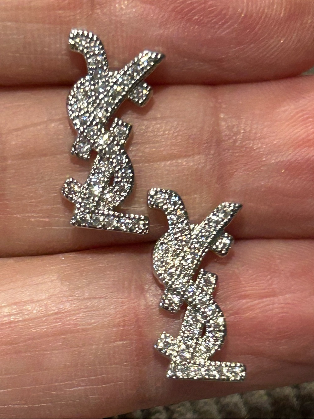 Silver Rhinestone Lettered Stud Earrings